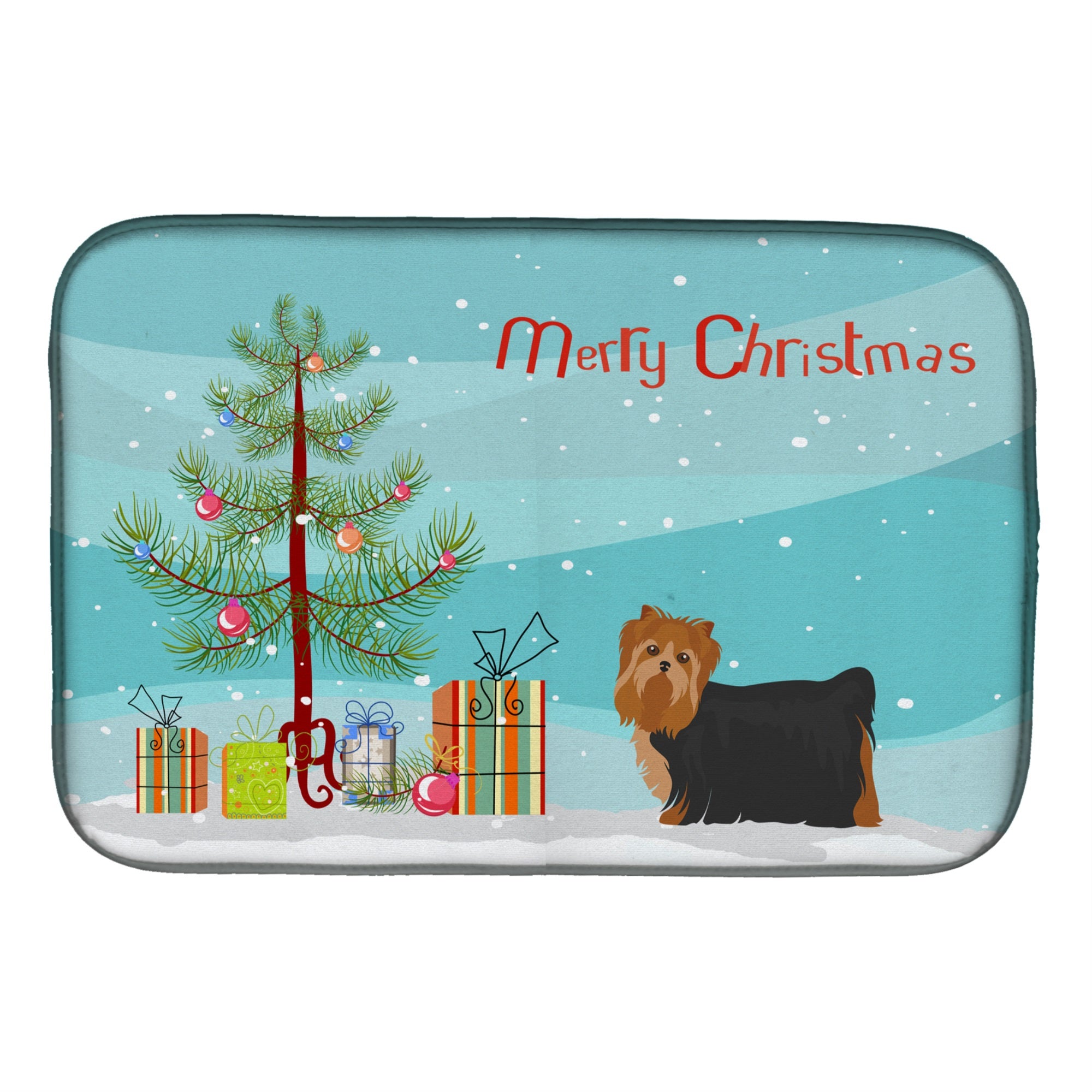 Yorkshire Terrier Christmas Tree Dish Drying Mat